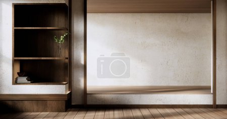 Photo for Shelf wall room zen style and decoraion wooden design, earth tone. - Royalty Free Image