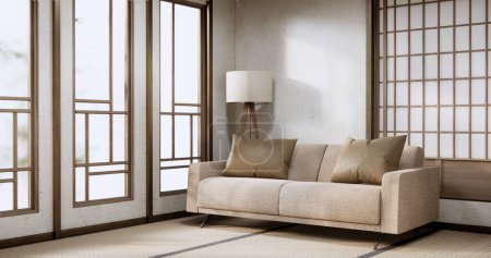 Téléchargez les photos : Fauteuil canapé dans le salon japonais avec mur vide. - en image libre de droit