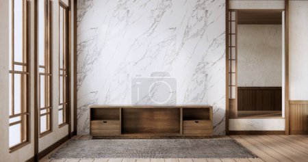 Photo for Cabinet in modern empty room and white wall on white floor room japanese style. - Royalty Free Image