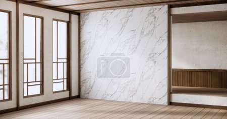 Foto de Interior minimalista con Japón de madera mockup fondo de pared vacío - Imagen libre de derechos