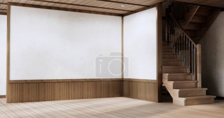 Téléchargez les photos : Intérieur minimaliste avec fond de mur vide japonais en bois maquette - en image libre de droit