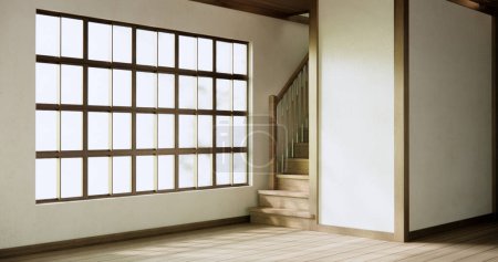 Foto de Muji estilo, habitación de madera vacía, limpieza interior de la habitación japandi - Imagen libre de derechos