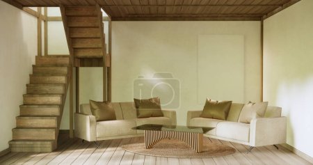 Téléchargez les photos : Intérieur maquette avec fauteuil dans le salon japonais avec mur vide. - en image libre de droit