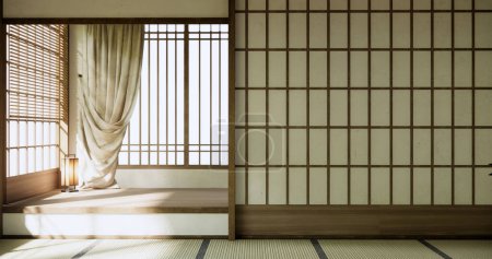 Téléchargez les photos : Chambre vide, style japonais original mélangé avec un minimum moderne. - en image libre de droit