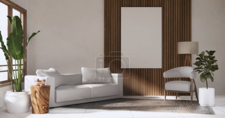 Téléchargez les photos : Salon style minimaliste moderne avec canapé fauteuil sur carrelage sol granit. - en image libre de droit