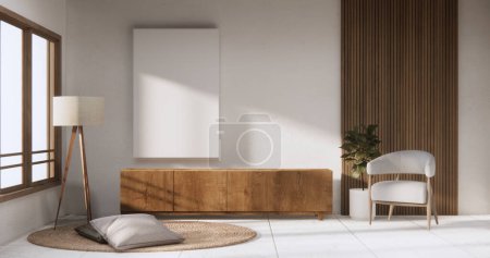 Photo for Cabinet on scene living room wall decoration and granite tiles floor. - Royalty Free Image