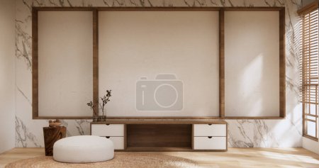 Téléchargez les photos : Cabinet room wooden interior wabisabi and armchair sofa and decoration japanese style.3D rendering - en image libre de droit