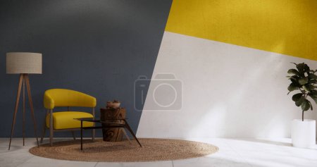 Foto de Grey and yellow Living room modern colorful style with sofa armchair and tiles granite floor - Imagen libre de derechos