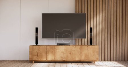 Foto de Simular el diseño de madera del gabinete en la sala de estar moderna - Imagen libre de derechos