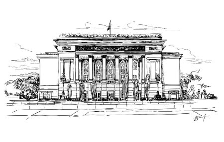 Ilustración de GATOB - Teatro de ópera y ballet en Kazajstán Almaty. Ilustración vector bosquejo gráficos en blanco y negro - Imagen libre de derechos