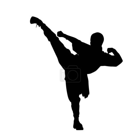 Illustration for The boy shows the art of wushu kung fu silhouette. Graphic Resources Vector Illustration Clipart - Royalty Free Image