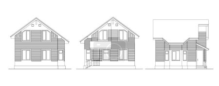 Illustration for Contour architectural detached single-family housefacade of the house. White silhouette of a cottage type house. Isolated. illustration project front view side view - Royalty Free Image