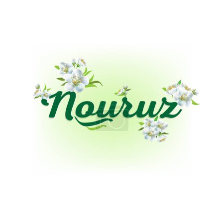 Téléchargez les illustrations : Postcard poster with Nauryz holiday. vector illustration. Nauryz logo with flowers - en licence libre de droit