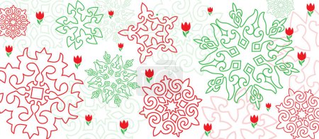 Téléchargez les illustrations : Kazakhstan, vacances à Nauryz, illustration stylisée plate avec ornement de fleurs de tulipe. Vecteur - en licence libre de droit