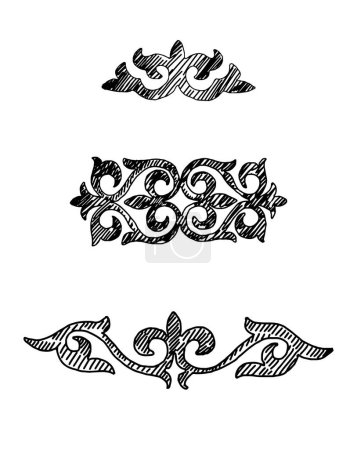 Illustration for Set of Kazakh-Kyrgyz ornaments sketch drawn by hand isolated on a white background. Vector illustration - Royalty Free Image