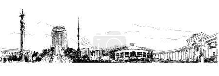 Illustrazione per Panorama skyline Almaty città attrazioni del Kazakistan, codice della città. Illustrazione grafica vettoriale schizzo - Immagini Royalty Free