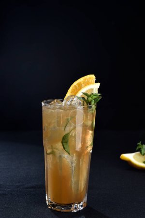 Photo for Iced drink with citrus fruits lemon orange alcoholic cocktail martini vodka margerita run tropical fruit juice - Royalty Free Image