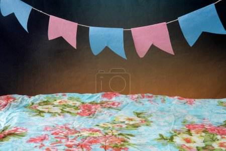 Photo for Festa Junina party background with peanuts and traditional sweets. Brazilian summer harvest festival concept. flags and typical foods - Royalty Free Image