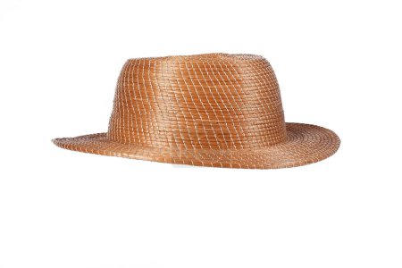 Photo for Golden capim hat brazilian handicraft natural straw wide brimmed hat isolated on white background head protection style - Royalty Free Image
