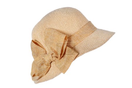 Photo for Golden capim hat brazilian handicraft natural straw wide brimmed hat isolated on white background head protection style summer - Royalty Free Image