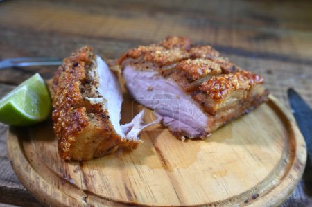Photo for Fatty food bacon crackling, fried pork skin pururuca, pork pancetta brazilian food pork - Royalty Free Image