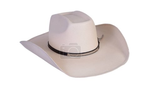 Foto de Sombrero de estilo vaquero sombrero de paja con cinta negra aislada sobre fondo blanco, sombrero de paja para mujeres y hombres protección de la cabeza - Imagen libre de derechos