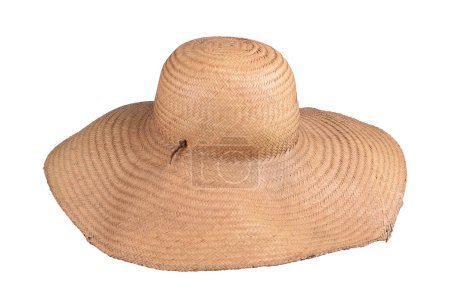 Téléchargez les photos : Chapeau de paille jaune d'été pour femmes avec ruban style à la mode sur fond blanc image - en image libre de droit