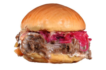 bocadillo de hamburguesa de res con salsa de ensalada de tocino y pan brioche bocadillo calle comida rápida imagen sabor