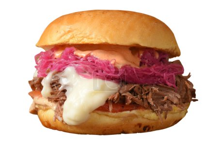 Rindfleisch-Burger-Sandwich mit Speck-Salatsoße und Brioche-Brot Street Snack Fast Food Image Geschmack