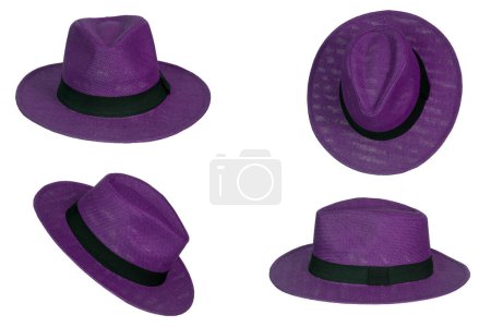 Chapeau Panama style chapeau de paille avec ruban noir isolé sur fond blanc, chapeau de paille pour femme et homme image de protection de la tête