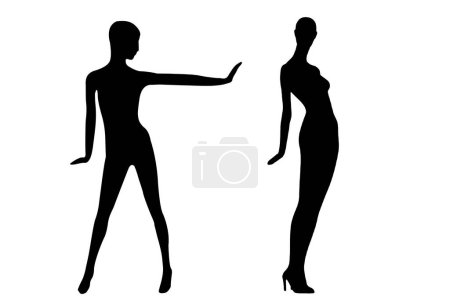 Foto de Silueta de mujer de pie imagen vectorial en blanco y negro bailarina moderna, yoga, ejercicio de belleza, arte de la línea corporal femenina. Para su uso como plantilla de folleto o para su uso en el diseño web. - Imagen libre de derechos