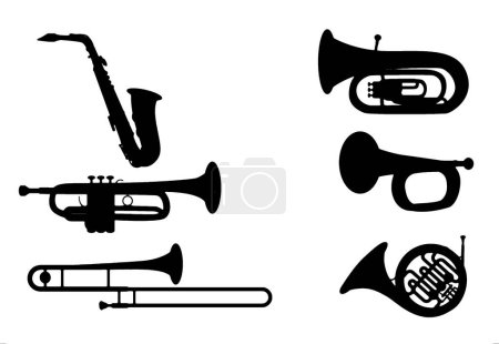 silhouette saxophone vent instrument de musique orchestre jazz jouer musique vecteur image noir