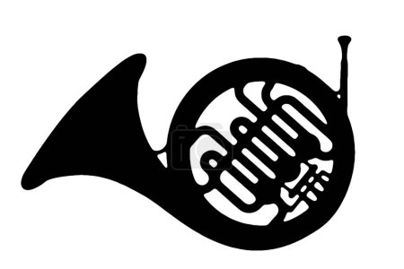 silueta francés cuerno instrumento musical viento orquesta jazz reproducir música vector imagen negro