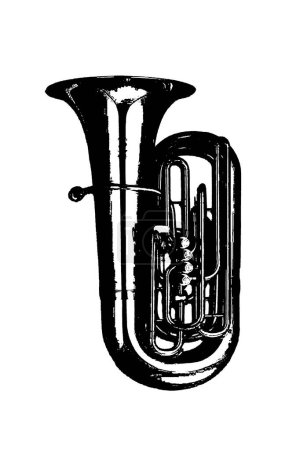 silueta francés cuerno instrumento musical viento orquesta jazz reproducir música vector imagen negro.
