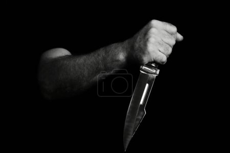 man wielding make expressively holding cutting metal blade black and white photo art expression image