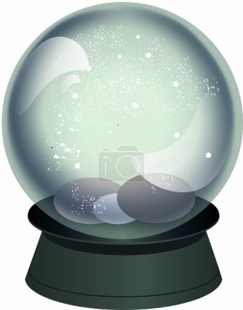 Foto de Bola de nieve de vidrio diseño decorativo de Navidad. Podio bajo cúpula de cristal transparente con nieve blanca, guirnalda brillante. Stand para el producto de promoción - Imagen libre de derechos