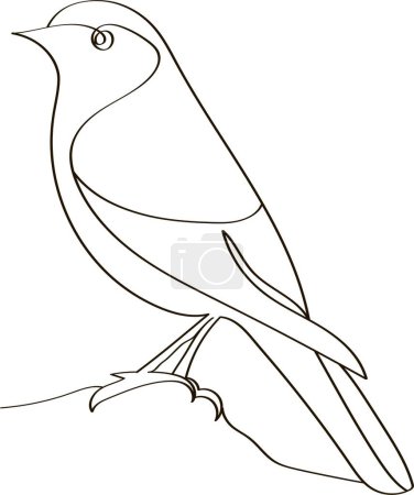 Photo for Bird perched on tree trunk. Continuous one line drawing - Royalty Free Image