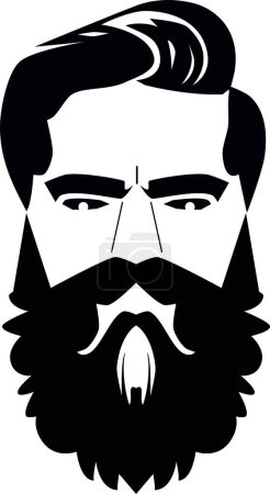 Téléchargez les photos : Abstrait fiction Homme hipster barbu portrait croquis dessin. Le chef de coiffure. Emblème du salon de coiffure, concept de logo. Profil personnage avatar. Silhouette masculine barbu. - en image libre de droit