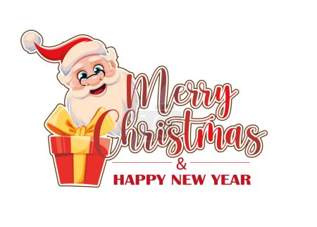 Photo for Merry christmas and happy new year greeting text with santa claus holding gift elements. illustration holiday season xmas template. - Royalty Free Image