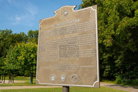 Téléchargez les photos : Lyon, Illinois - États-Unis - 15 septembre 2022 : Panneau historique de Chicago Portage. - en image libre de droit