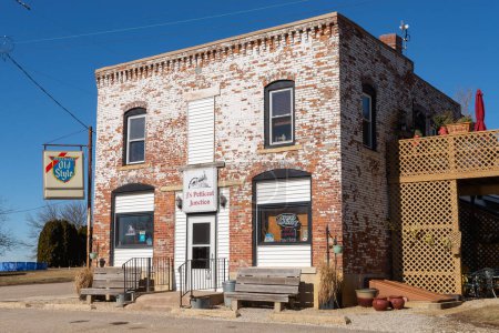 Foto de Malden, Illinois - United States - February 13th, 2023: Exterior of old brick building and restraurant in rural Illinois. - Imagen libre de derechos