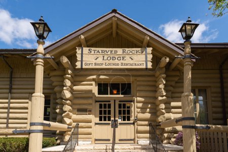 Photo for Oglesby Illinois - United States - April 26th, 2023: Exterior of the Starved Rock Lodge in Starved Rock State Park, built in 1933-1939, on a beautiful Spring morning. - Royalty Free Image