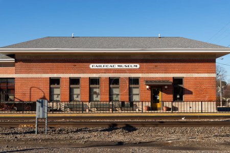 Téléchargez les photos : Mendota, Illinois - États-Unis - 7 décembre 2023 : Extérieur du Union Depot Railroad Museum à Mendota, Illinois, États-Unis. - en image libre de droit
