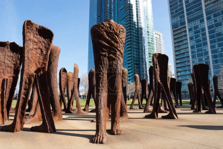 Photo for Chicago, Illinois - United States - March 11th, 2024: Art installation titled "Agora Big Feet" by artist Magdalena Abakanowicz, installed in 2006, in Chicago, Illinois, USA. - Royalty Free Image