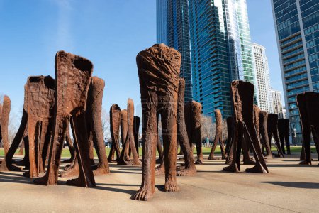 Photo for Chicago, Illinois - United States - March 11th, 2024: Art installation titled "Agora Big Feet" by artist Magdalena Abakanowicz, installed in 2006, in Chicago, Illinois, USA. - Royalty Free Image