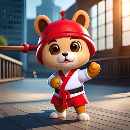 Photo for Meet our anthropomorphic cute dog, trained in the ancient art of martial arts. With big eyes and a 3D cartoon style, Kung Fu Pup is ready to defend his honor. - Royalty Free Image