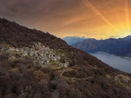 Photo for Aerial view of the village of Corniga on Lake Como Alps - Royalty Free Image