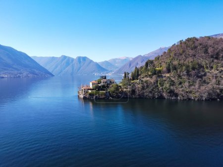 Photo for Aerial view of Villa Balbianello peninsula on Lake Como - Royalty Free Image