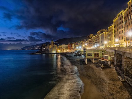 Photo for View of the seaside of Camogli with christmas lights - Royalty Free Image