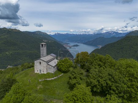 View of the Hermitage of San Zeno on Lake Como alps
